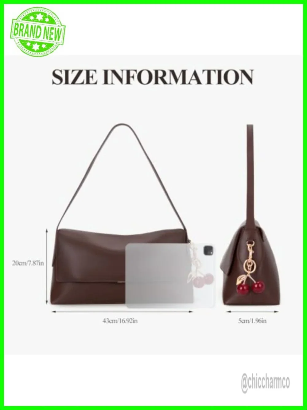 Women's Faux Leather Large Hobo Shoulder Bag with Cherry Charm